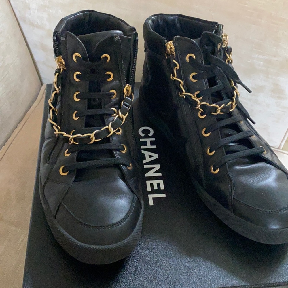 Chanel high top black sneakers